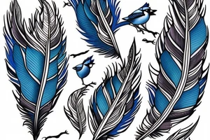 A bouquet of blue jay feathers tattoo idea