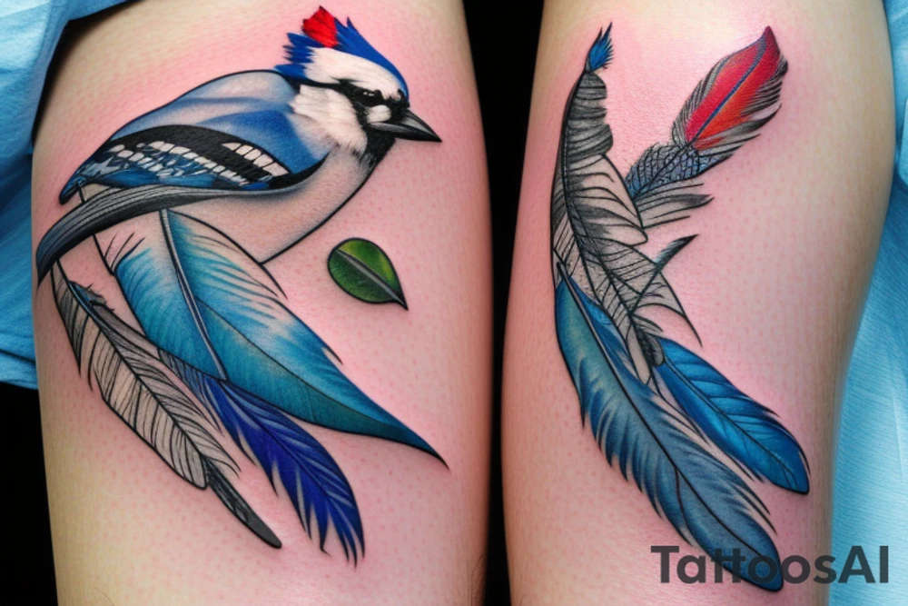 A bouquet of blue jay feathers, the feathers are wrapped like flowers. tattoo idea