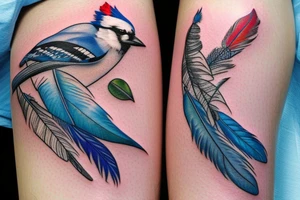 A bouquet of blue jay feathers, the feathers are wrapped like flowers. tattoo idea