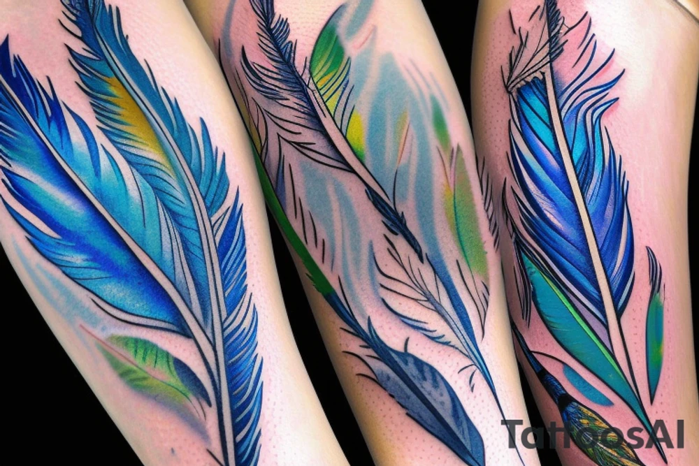 A bouquet of blue jay feathers, the feathers are wrapped like flowers. tattoo idea