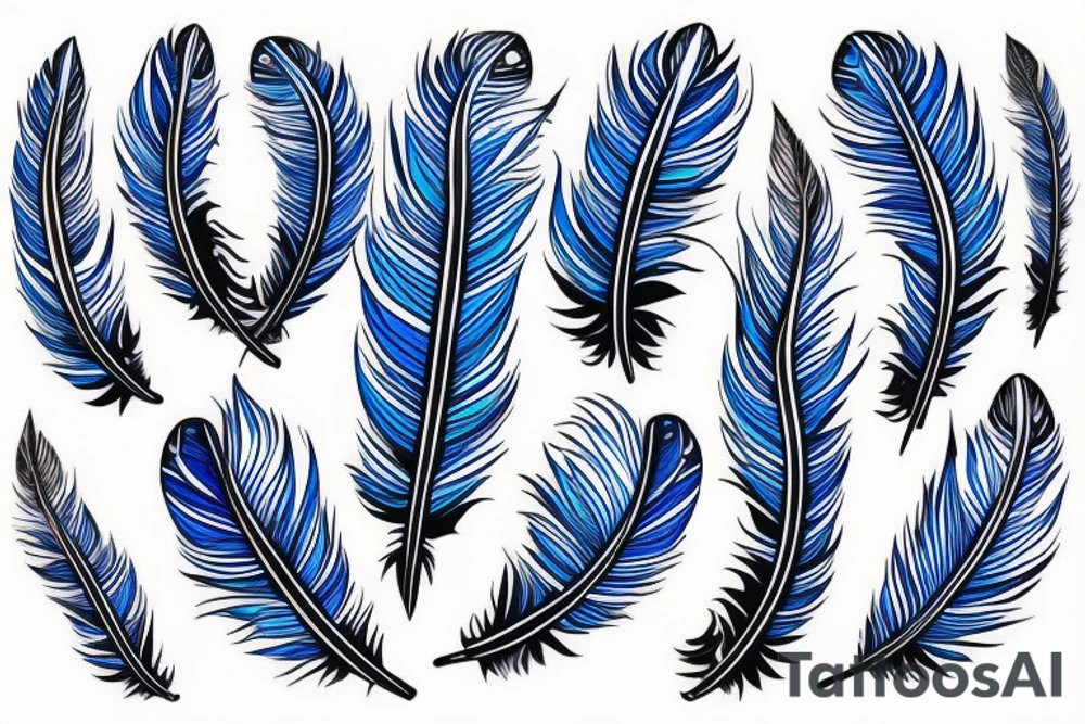 A bouquet of blue jay feathers, the feathers are wrapped like flowers. tattoo idea