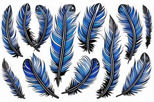 A bouquet of blue jay feathers, the feathers are wrapped like flowers. tattoo idea