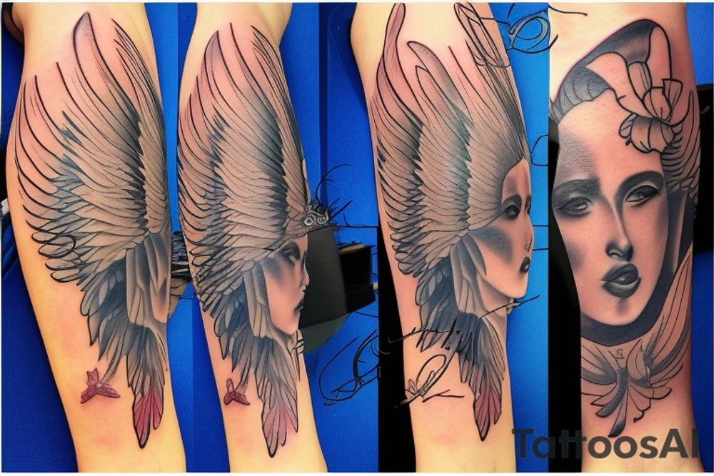 An angel with blue wings tattoo idea