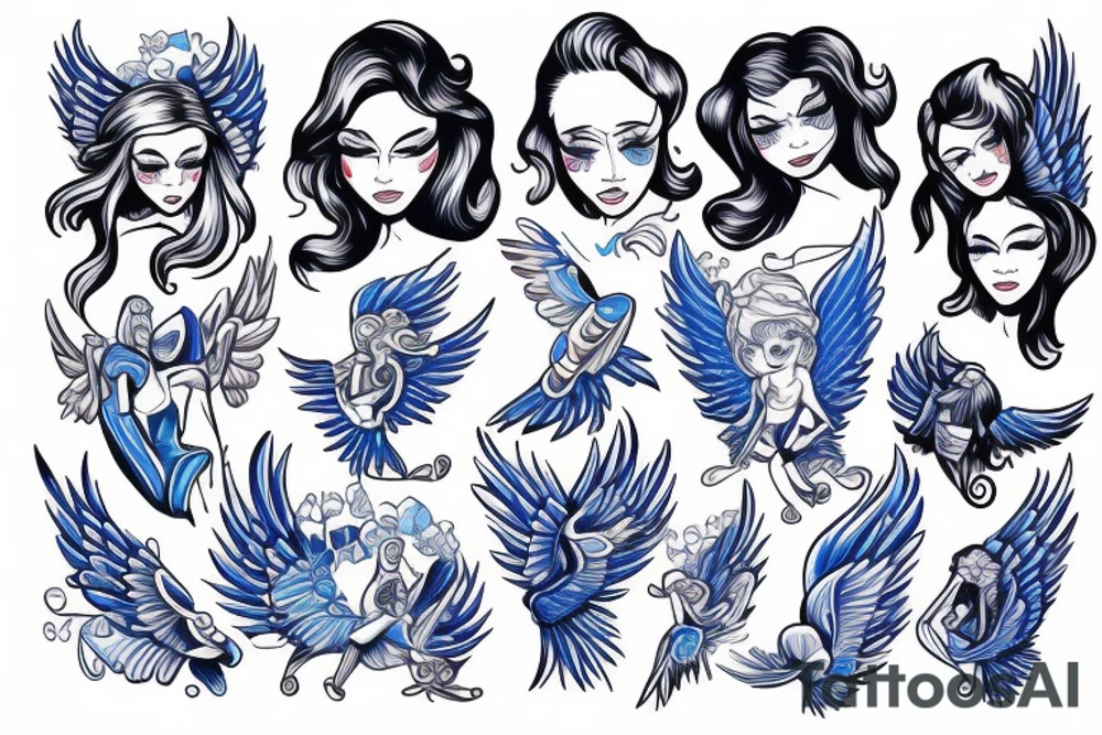 An angel with blue wings tattoo idea