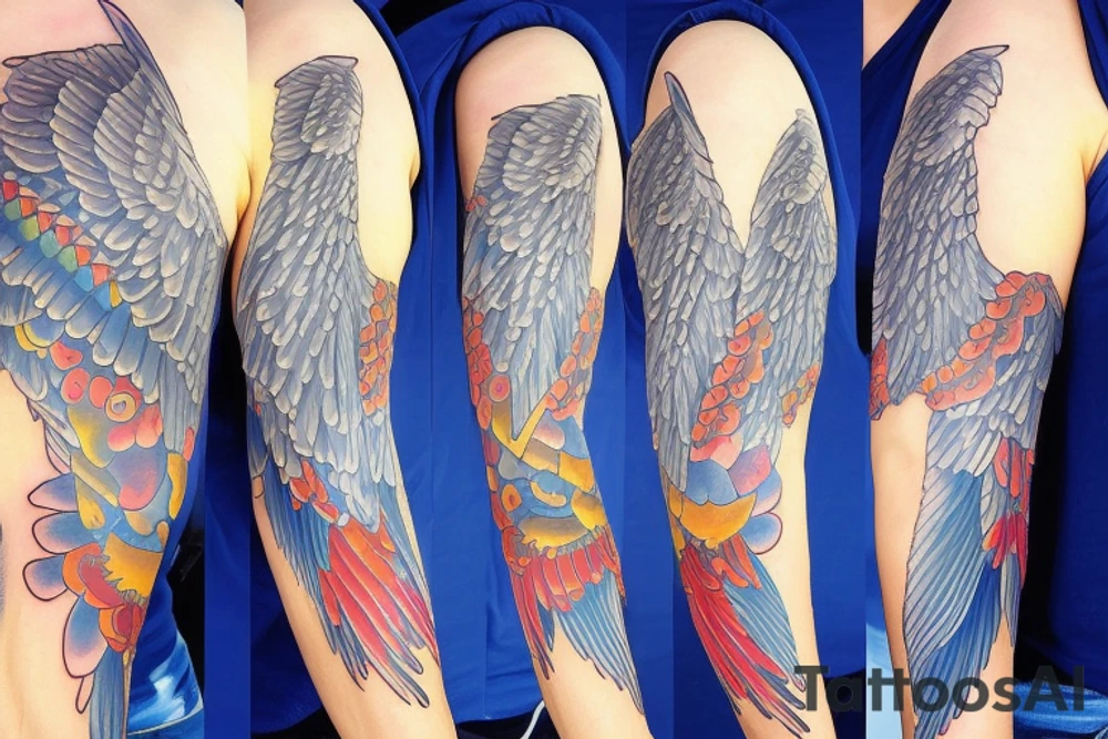 An angel with blue wings tattoo idea