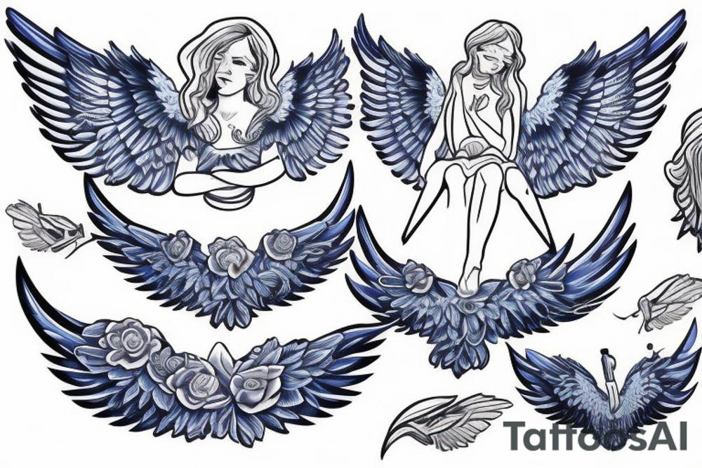 An angel with blue wings tattoo idea