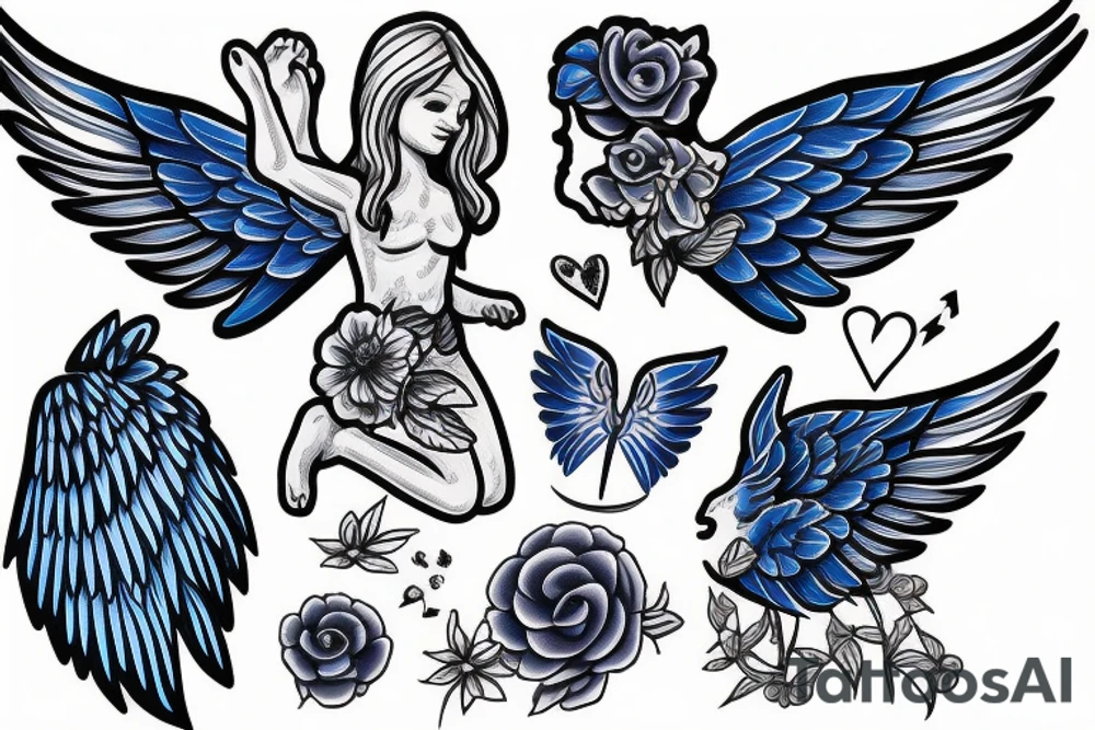 An angel with blue wings tattoo idea