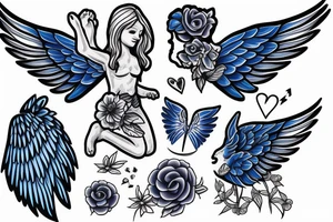 An angel with blue wings tattoo idea