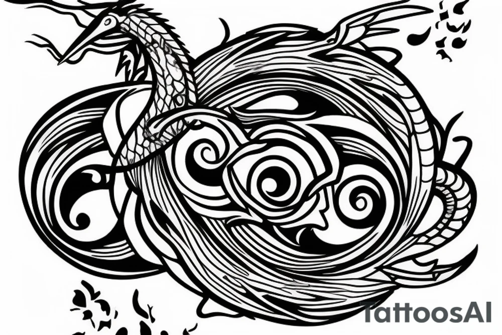 minimal clean yin yang tattoo with a hummingbird and a dragon tattoo idea