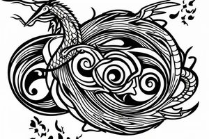 minimal clean yin yang tattoo with a hummingbird and a dragon tattoo idea