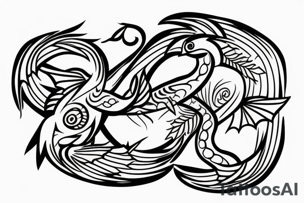 minimal clean yin yang tattoo with a hummingbird and a dragon tattoo idea