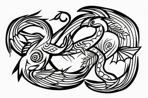 minimal clean yin yang tattoo with a hummingbird and a dragon tattoo idea