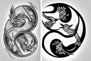 minimal yin yang tattoo with a hummingbird and a dragon tattoo idea