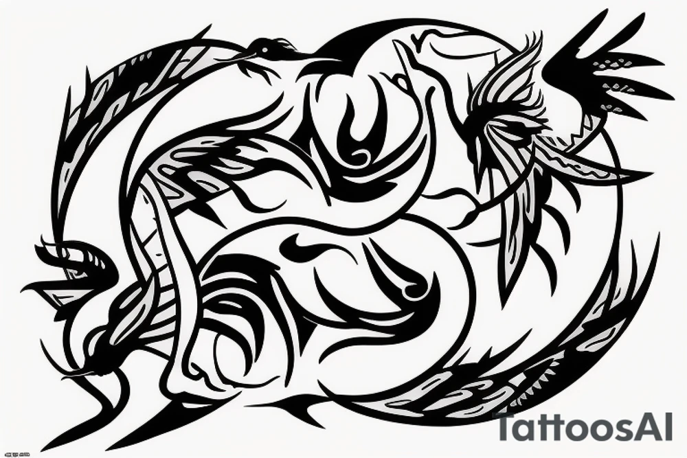 yin yang tattoo of a hummingbird and a dragon tattoo idea