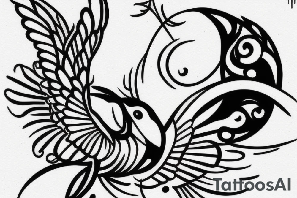 yin yang tattoo of a hummingbird tattoo idea