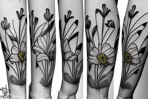 Gladiolus, daffodils, poppies, dandelion wishes tattoo idea