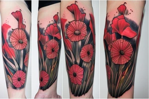 Gladiolus flower , poppies, dandelion wishes tattoo idea