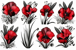 Gladiolus flower, poppy, dandelion tattoo idea