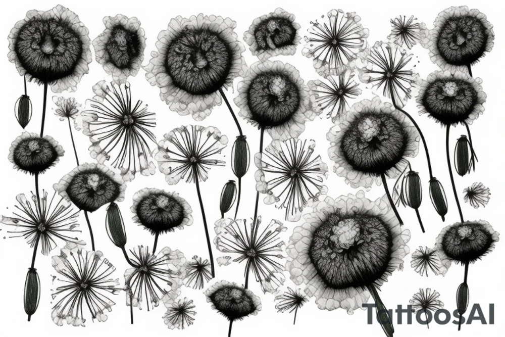 poppy, dandelion puffball tattoo idea