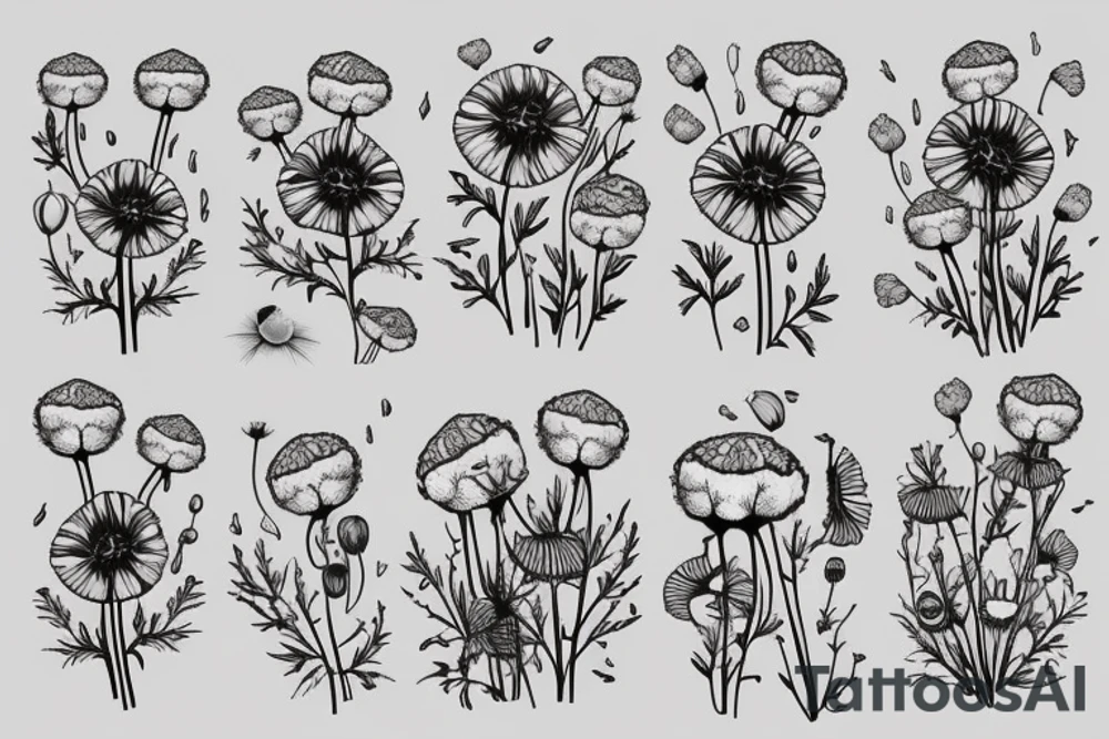 poppy, dandelion puffball tattoo idea