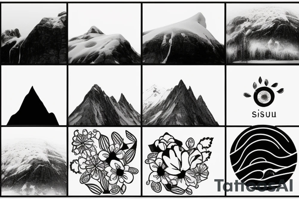 Encapsulates the Finnish concept of sisu with nature aspects like mountains  and representations of my wife and 2 sons tattoo idea