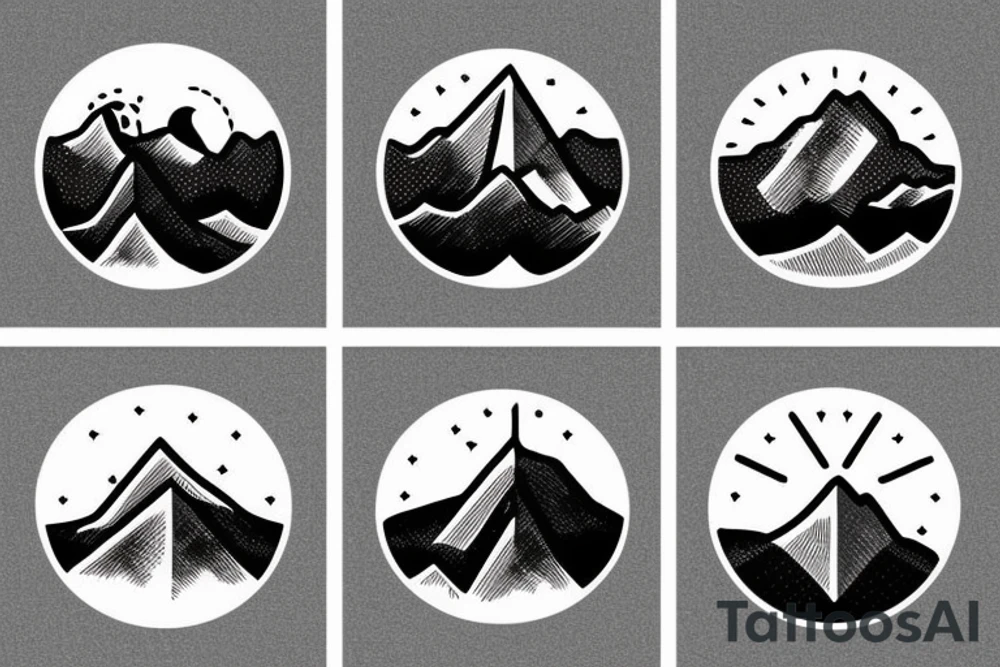 Mountains with 3 peaks and a rising sun behind and an arrow going through the middle tattoo idea
