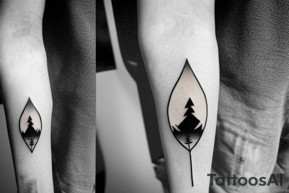 Mountains with 3 peaks and a rising sun behind and an arrow going through the middle tattoo idea