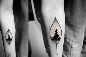 Mountains with 3 peaks and a rising sun behind and an arrow going through the middle tattoo idea
