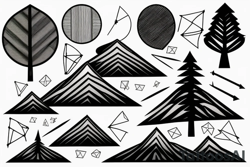 Mountain with 3 trees and an arrow tattoo idea