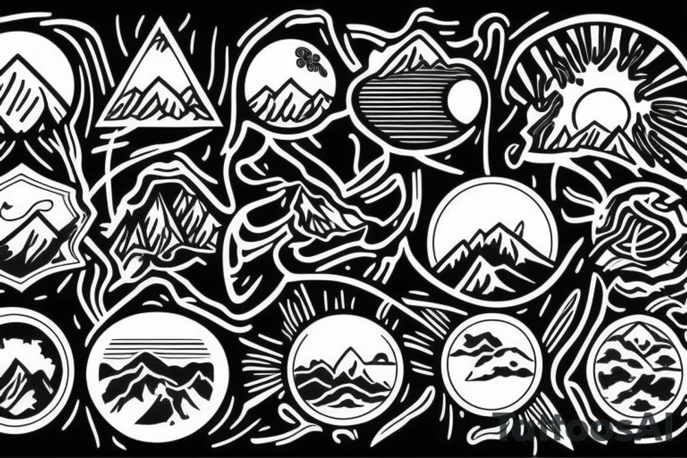 Mountain nature elements tattoo idea
