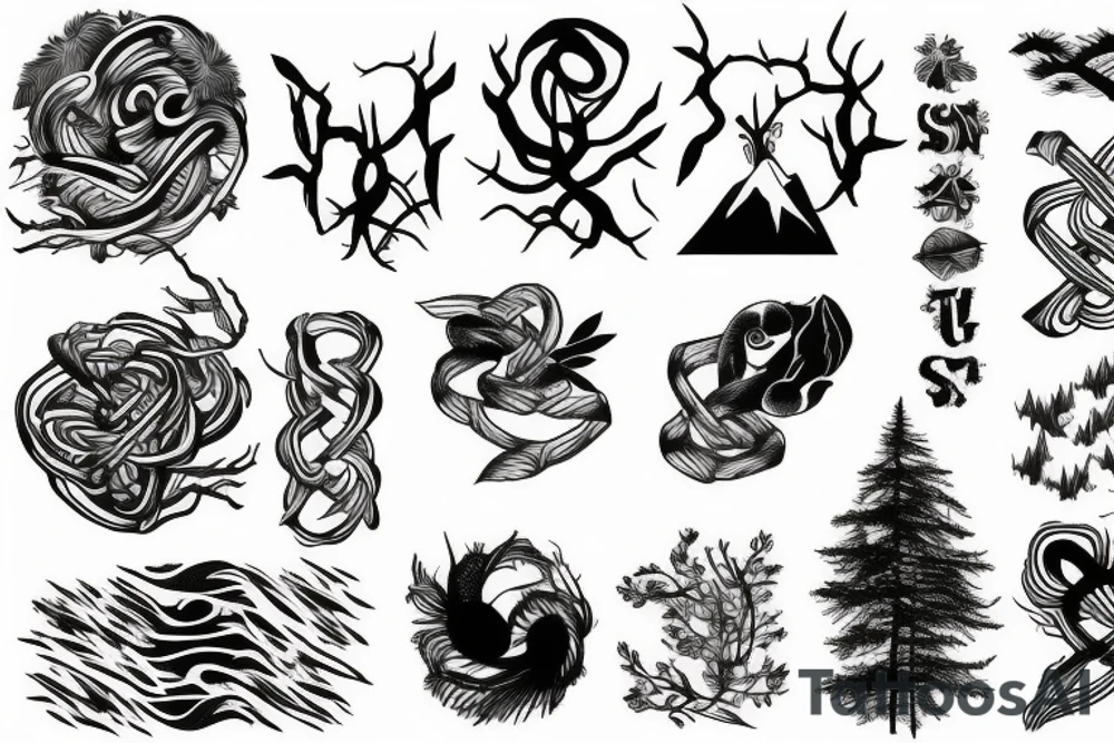 Mountain nature elements sisu Bowen knot tattoo idea