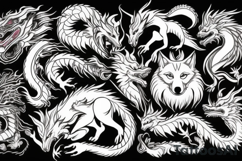wolf and dragon tattoo idea