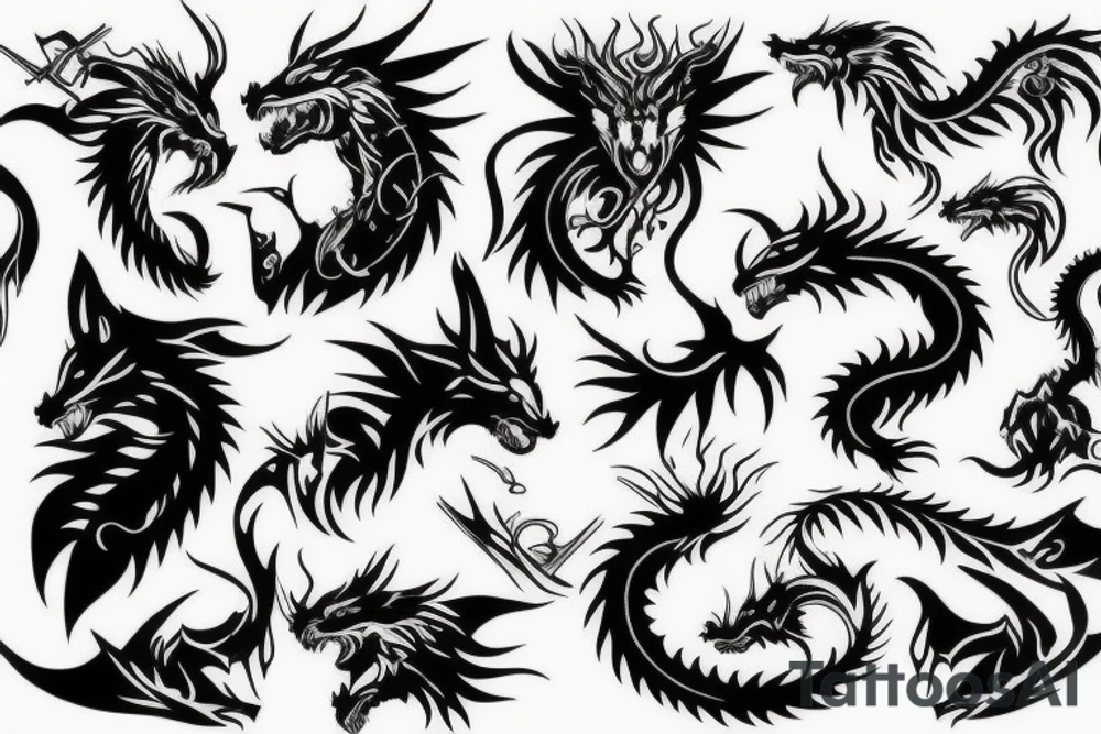 wolf and dragon tattoo idea