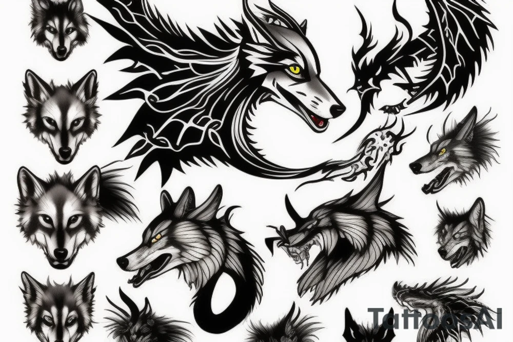 wolf and dragon tattoo idea