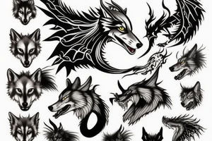 wolf and dragon tattoo idea