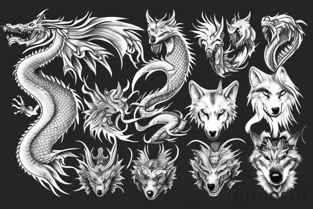 wolf and dragon tattoo idea