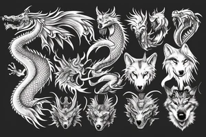wolf and dragon tattoo idea