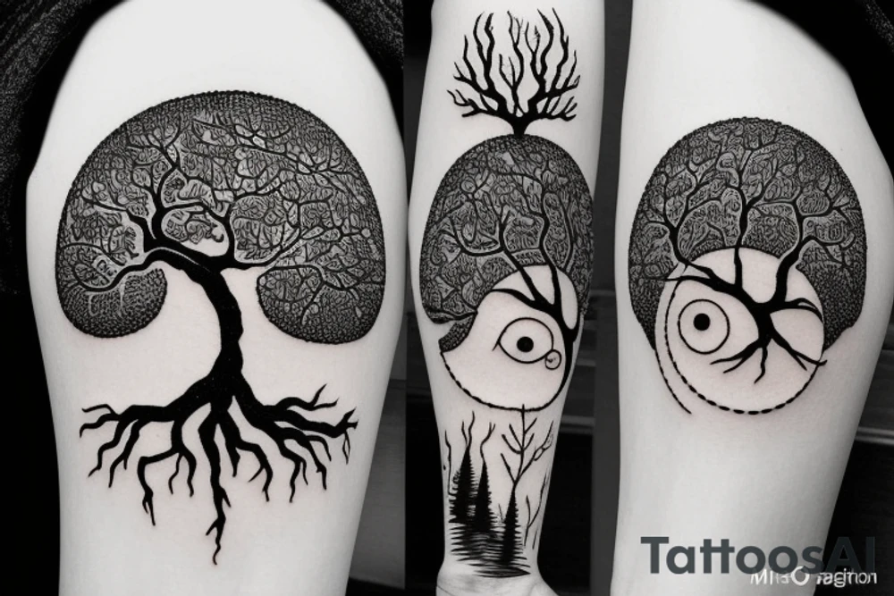 Eye with tree roots above tattoo idea