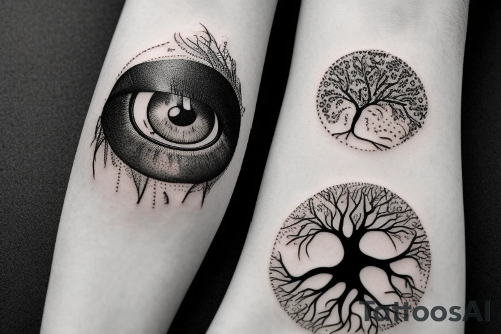 Eye with tree roots above tattoo idea
