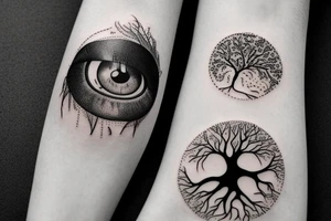Eye with tree roots above tattoo idea