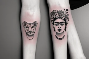 Lioness with thin, fine lines + feminine quality with light florals added tattoo idea