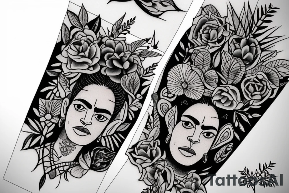 Lioness with thin, fine lines + feminine quality with light florals added tattoo idea