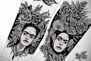 Lioness with thin, fine lines + feminine quality with light florals added tattoo idea