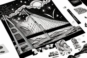 golden gate bridge under a starry night tattoo idea