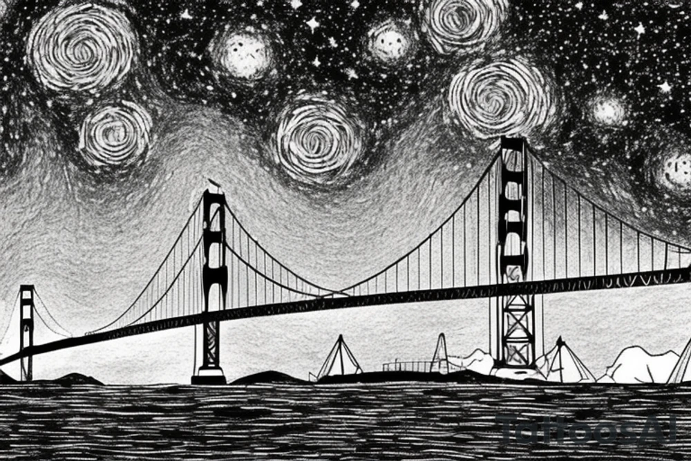 golden gate bridge under a starry night tattoo idea