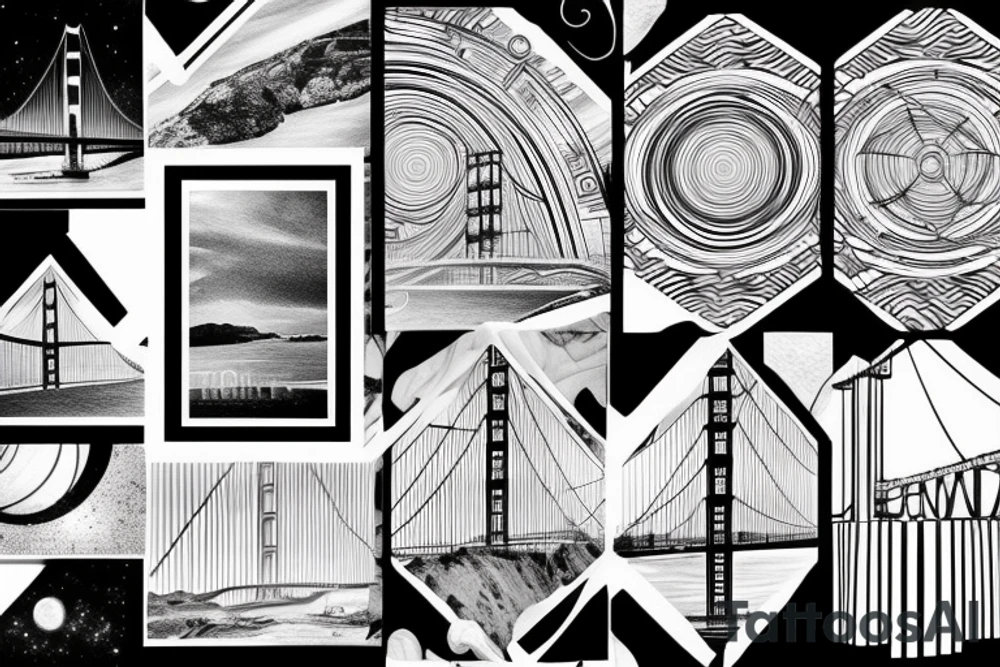 golden gate bridge under a geometric night sky tattoo idea