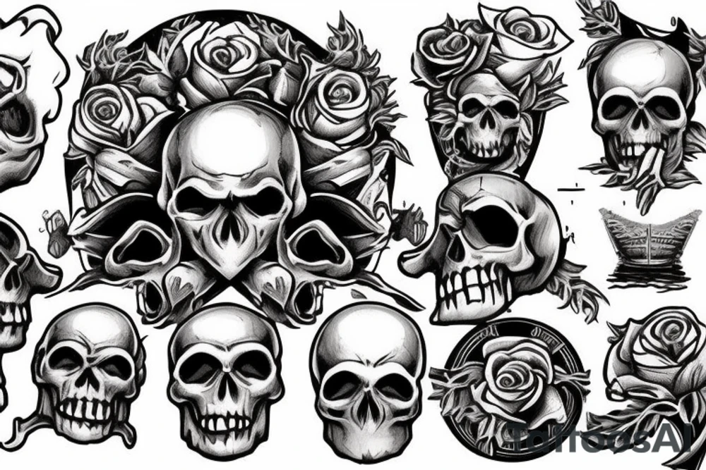 Skull island with a shipwreck being dragged down by a cracken with a rose tattoo idea