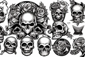 Skull island with a shipwreck being dragged down by a cracken with a rose tattoo idea