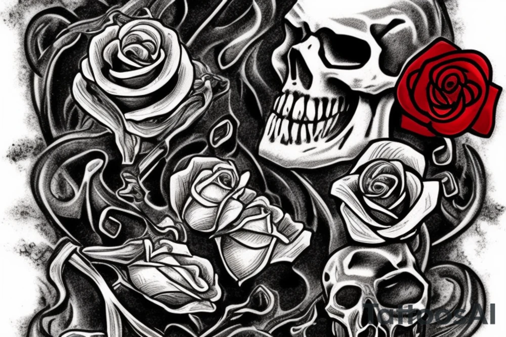 Skull island with a shipwreck being dragged down by a cracken with a rose tattoo idea