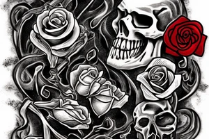 Skull island with a shipwreck being dragged down by a cracken with a rose tattoo idea